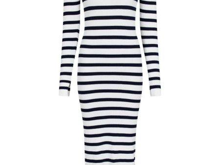 Valentin Studio - Gold Button Knit Long Dress - Navy Stripes Discount